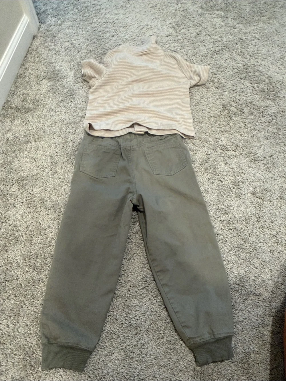 Toddler Boy Beige Striped Button-Front Top and Olive Jogger Set